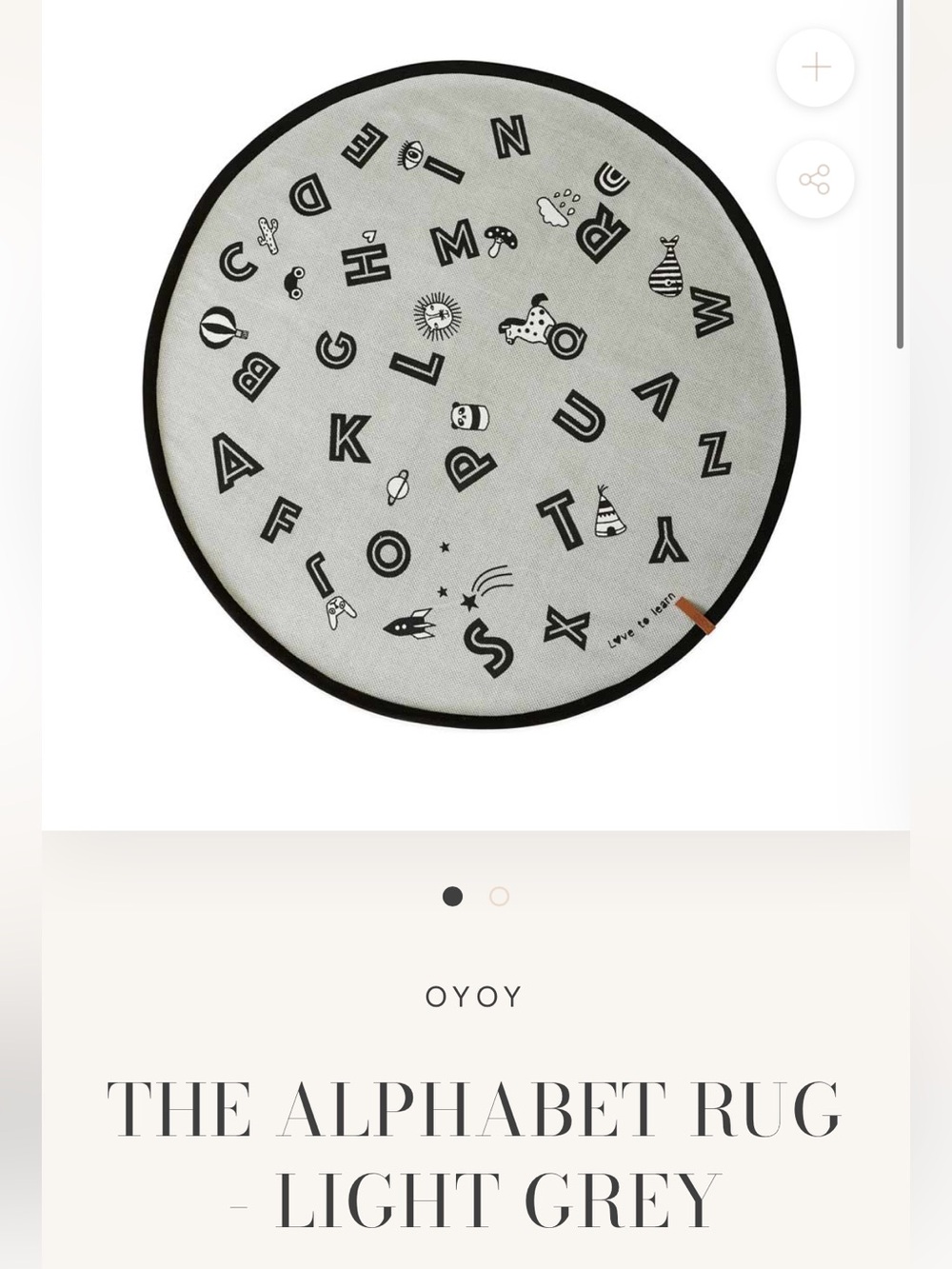 OYOY Alphabet Play Rug - Light Grey & Black